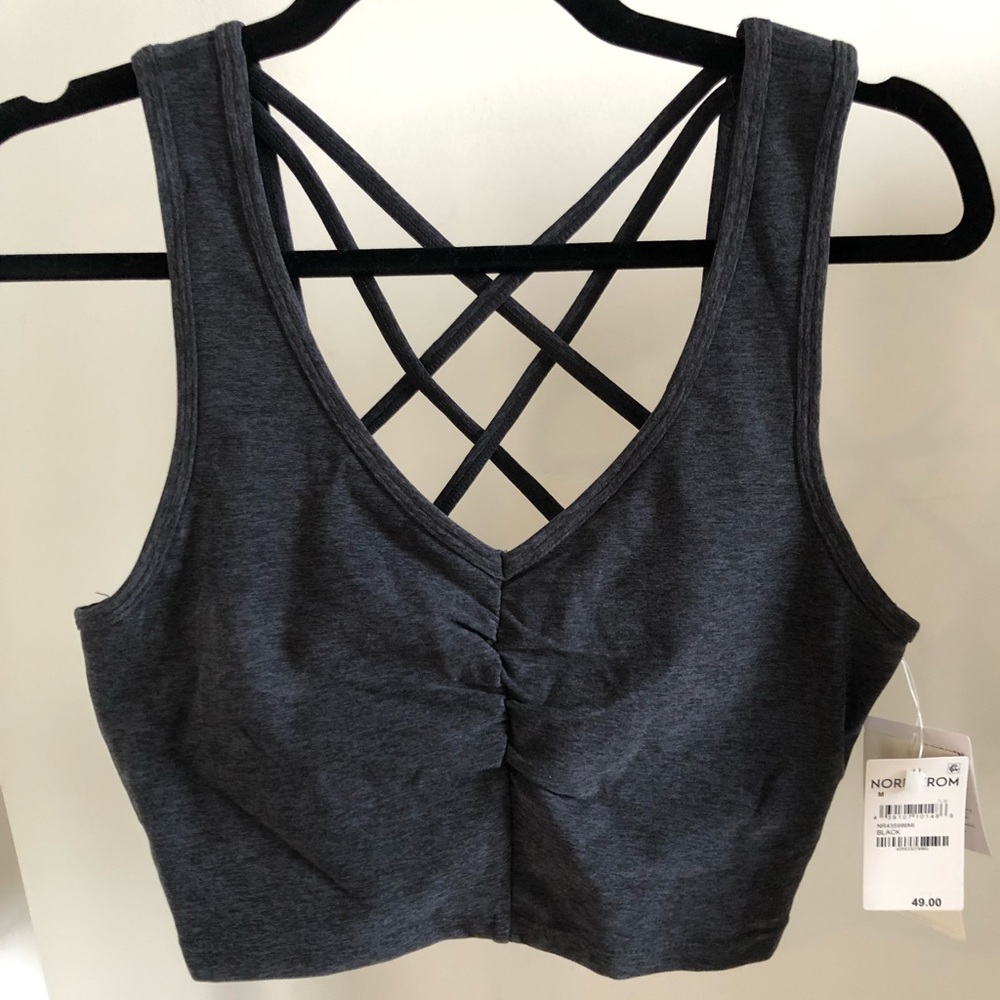 NWT Zella Restore Soft Lounge Longline Bra Size M - Never Worn! Black/Grey Color
